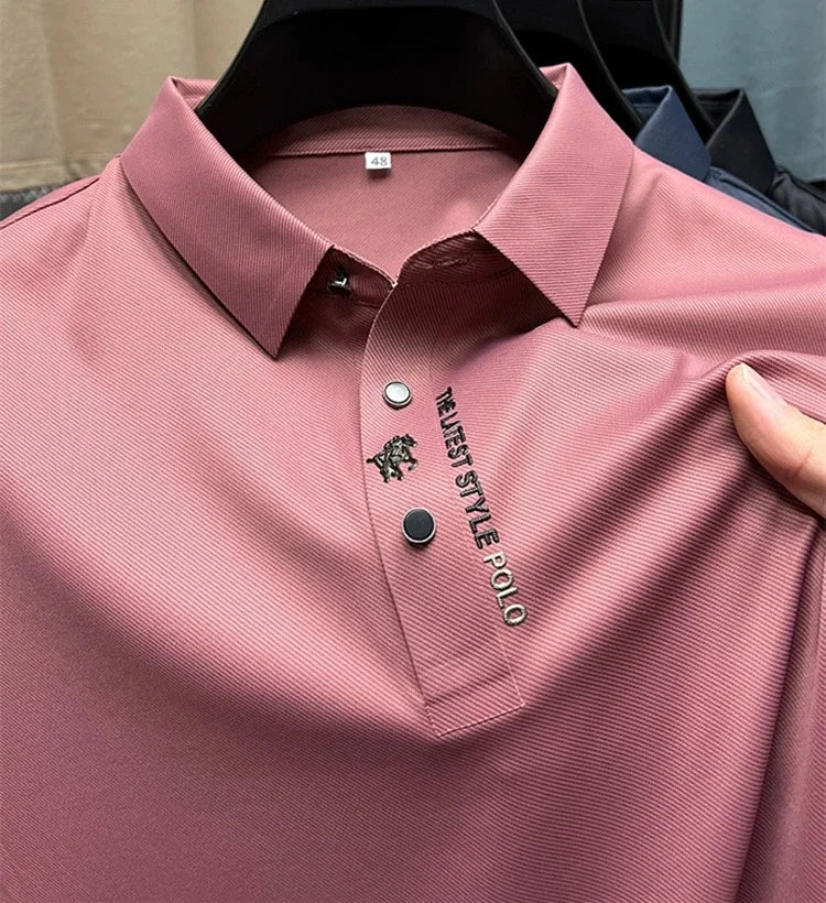 Marca high-end gelo seda manga curta camisa polo masculina