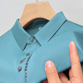 Marca high-end gelo seda manga curta camisa polo masculina