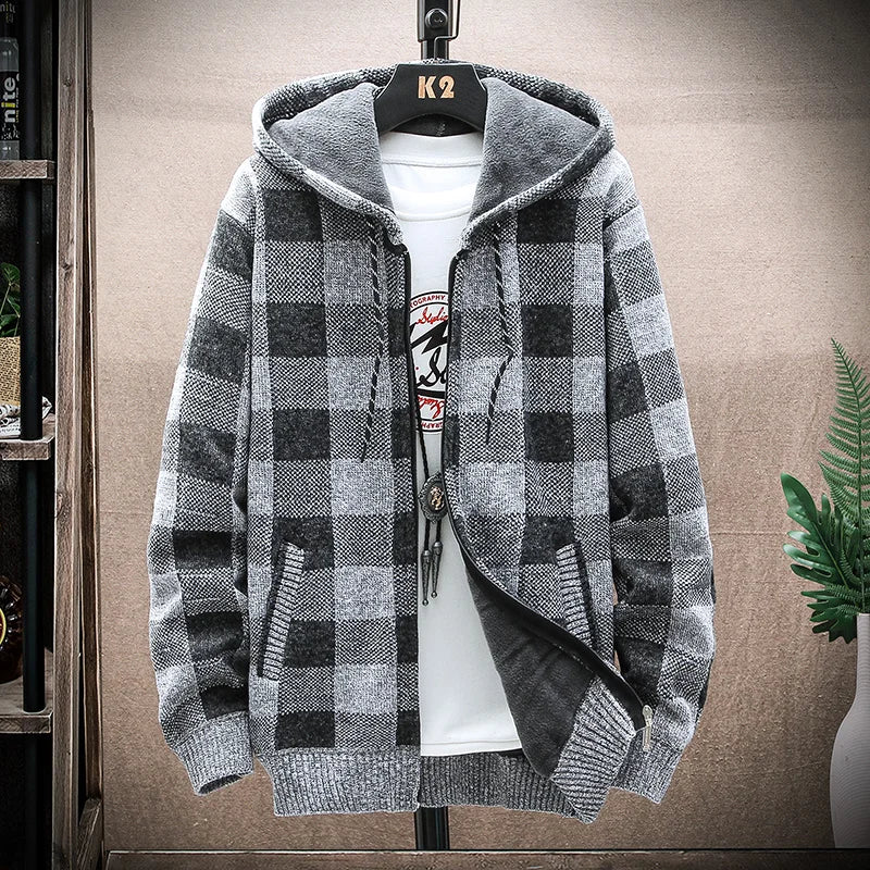 Casaco de Inverno Xadrez com Capuz