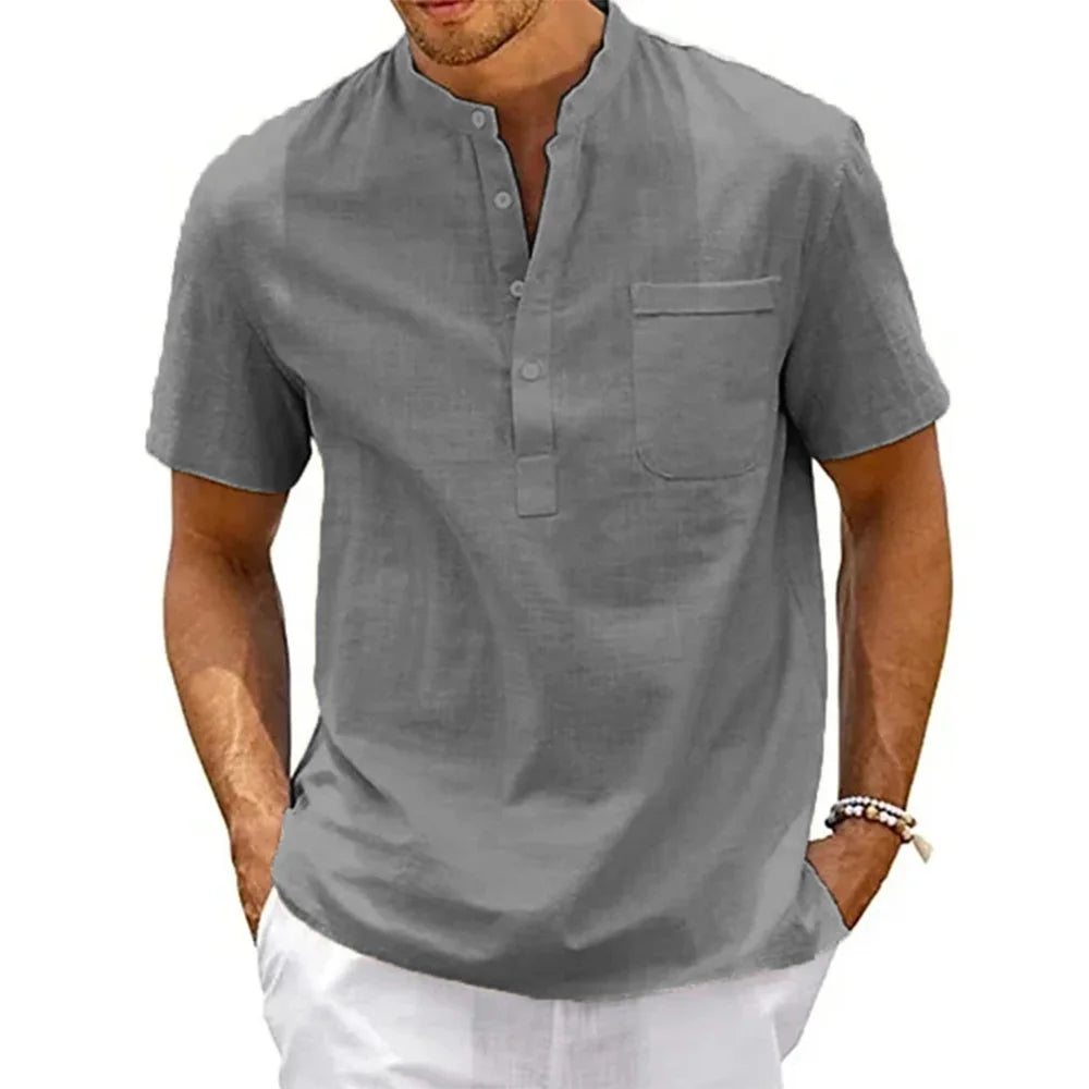 Camisa Masculina Henley de Linho com Algodão