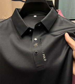 Marca high-end gelo seda manga curta camisa polo masculina