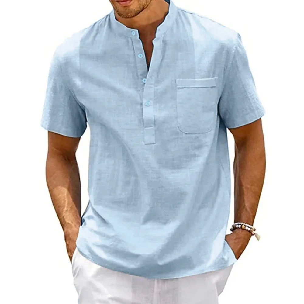 Camisa Masculina Henley de Linho com Algodão