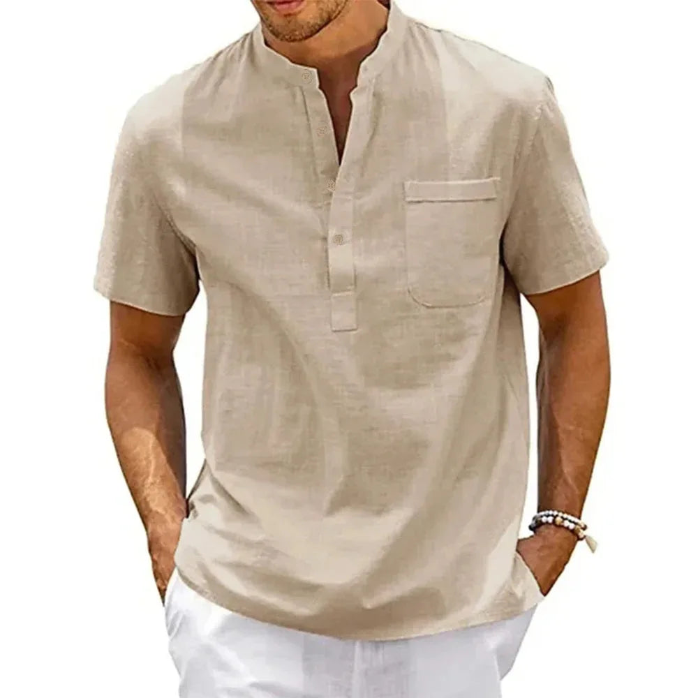 Camisa Masculina Henley de Linho com Algodão
