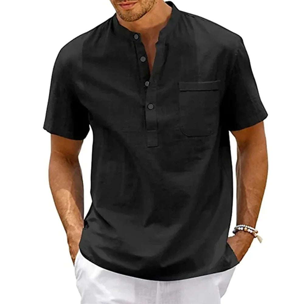 Camisa Masculina Henley de Linho com Algodão