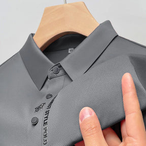 Marca high-end gelo seda manga curta camisa polo masculina