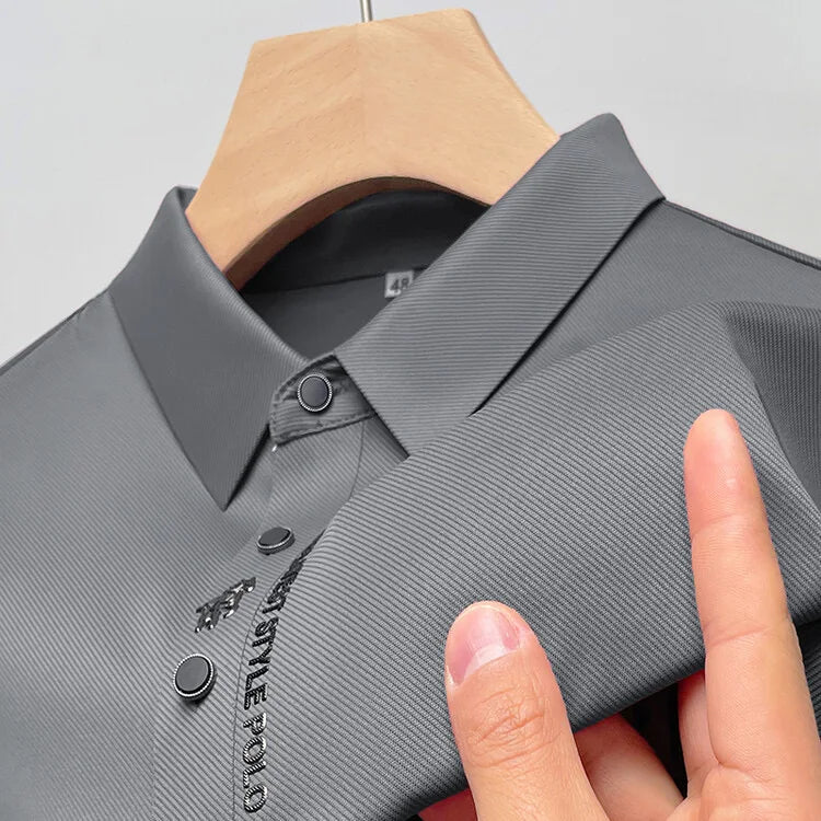 Marca high-end gelo seda manga curta camisa polo masculina