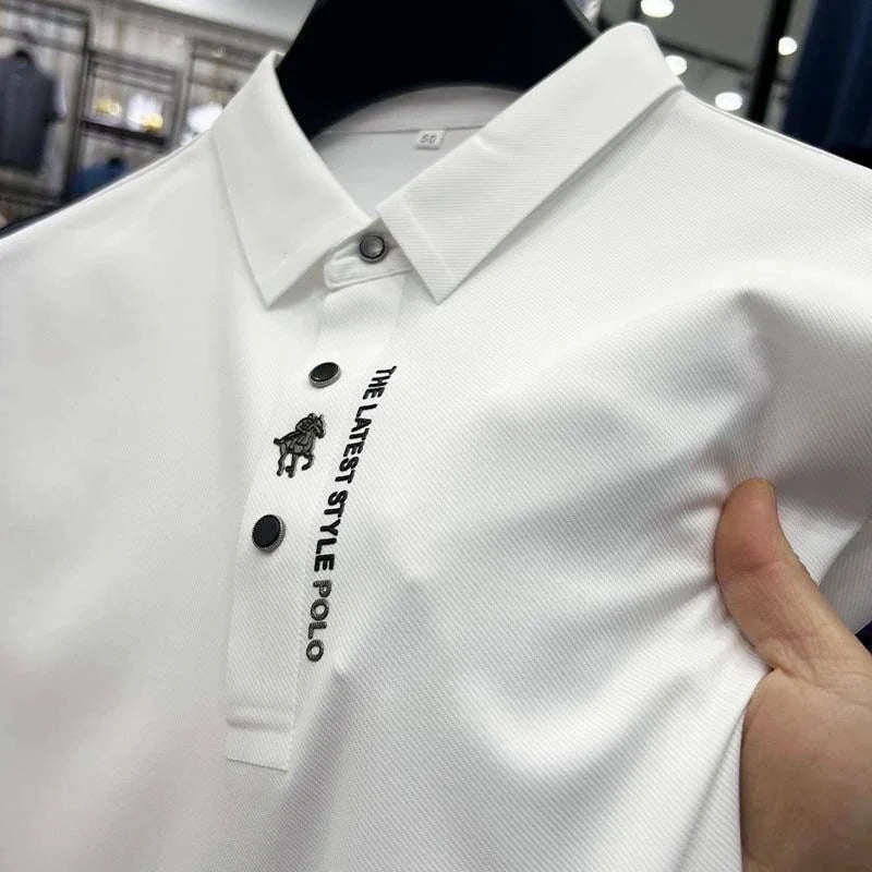Marca high-end gelo seda manga curta camisa polo masculina