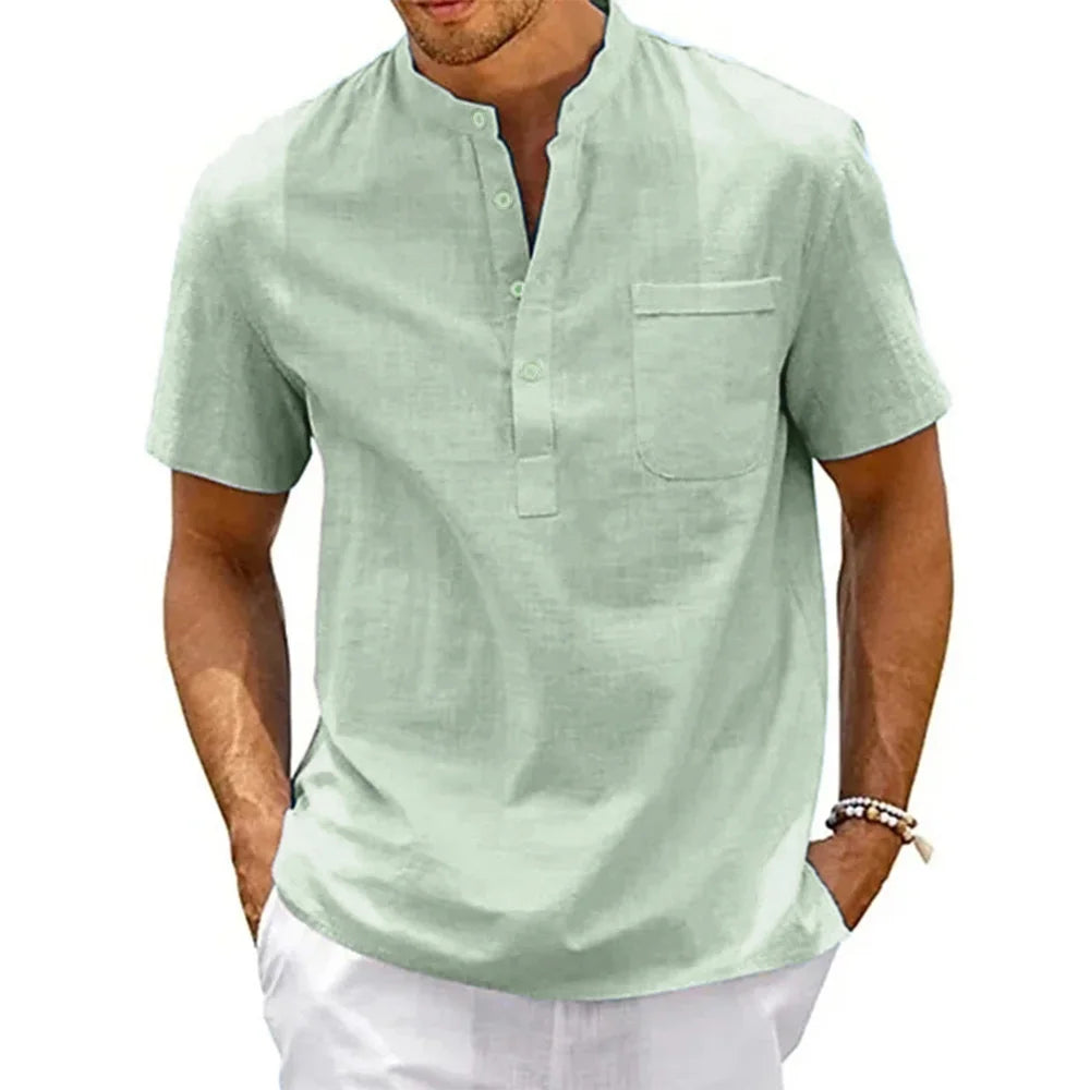 Camisa Masculina Henley de Linho com Algodão