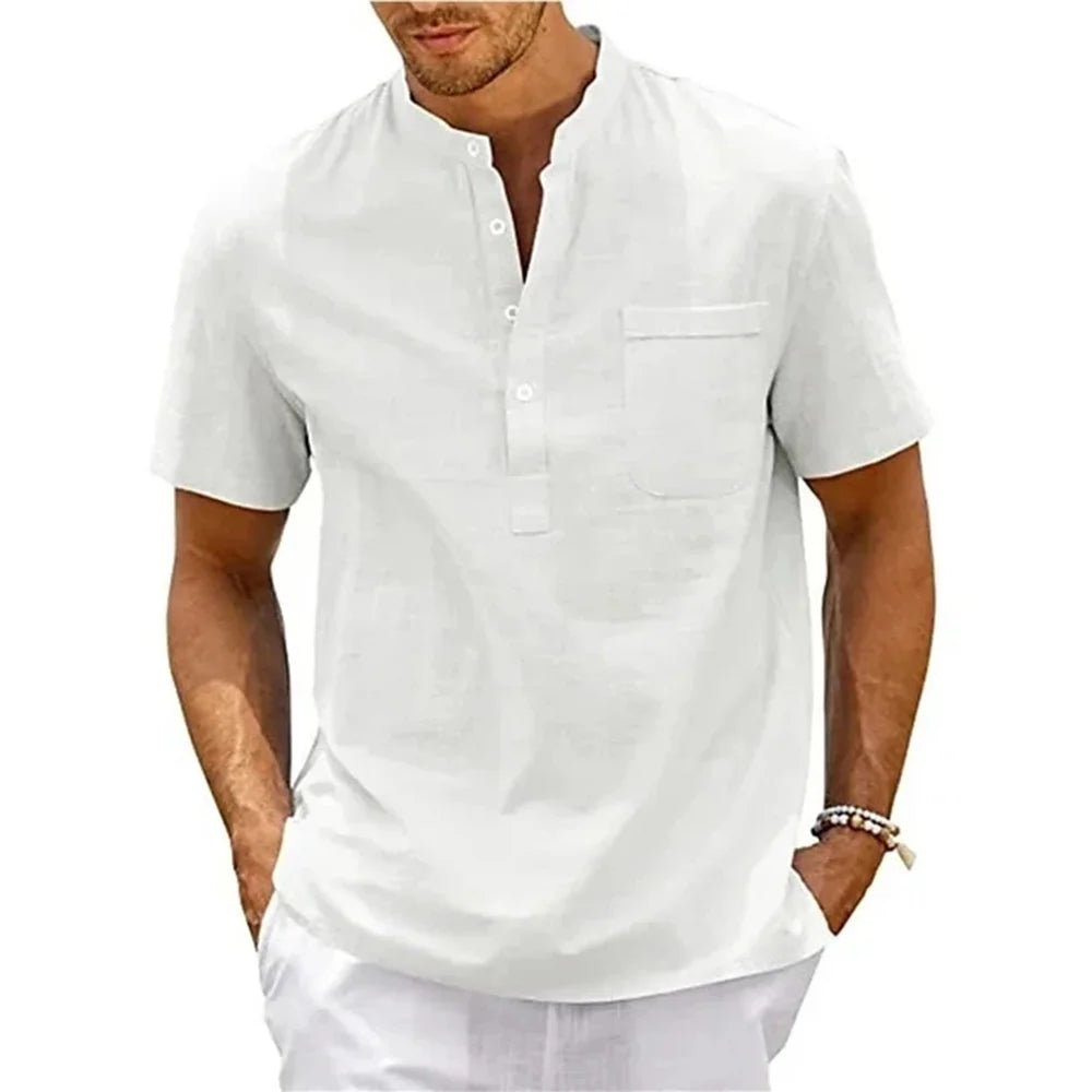 Camisa Masculina Henley de Linho com Algodão
